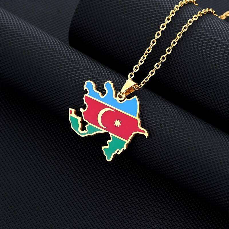 Azerbaijan Map With Flag Pendant Necklace Stainless Steel Gold Silver Color Azerbaycan Emblem Symbol Ethnic Patriotic Jewelry H260312
