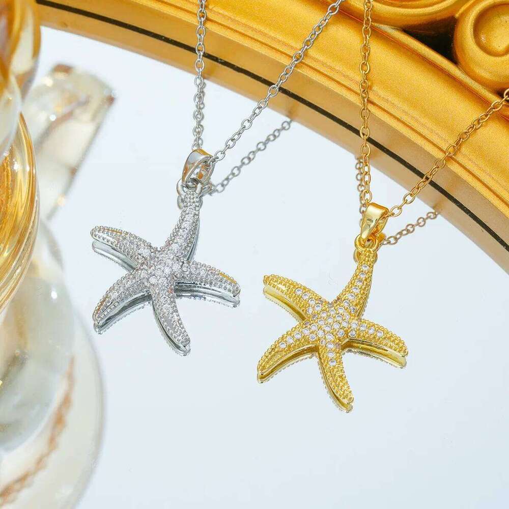 Stainless Steel Chain Fashion Zircon Starfish Pendant Necklaces Women Girls Boho Party Accessories Jewelry Gift for Friends H260312