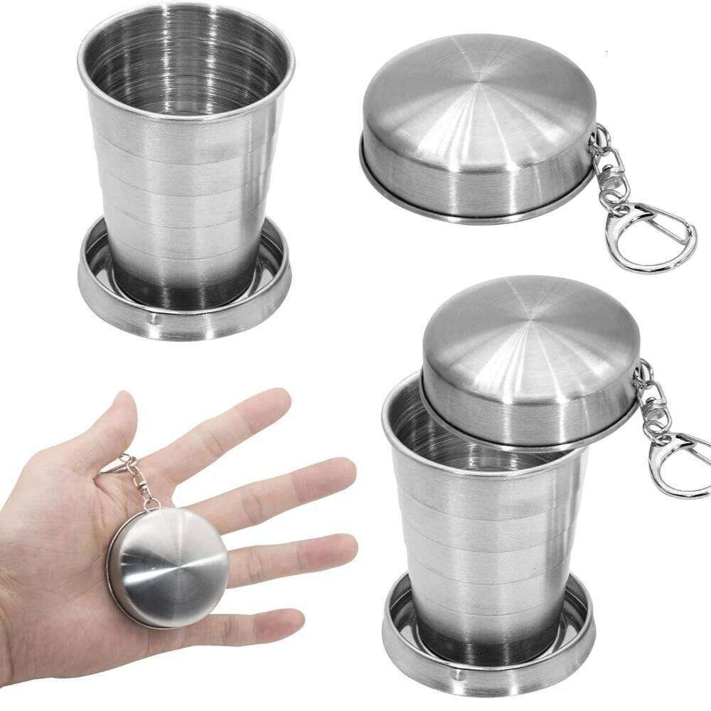Foldable Cup with Lid 75ml-450ml Stainless Steel Shot Glass, Rustproof&Flexible, Easy-Carry Keychain For Travel,Fishing&Camping Z260314