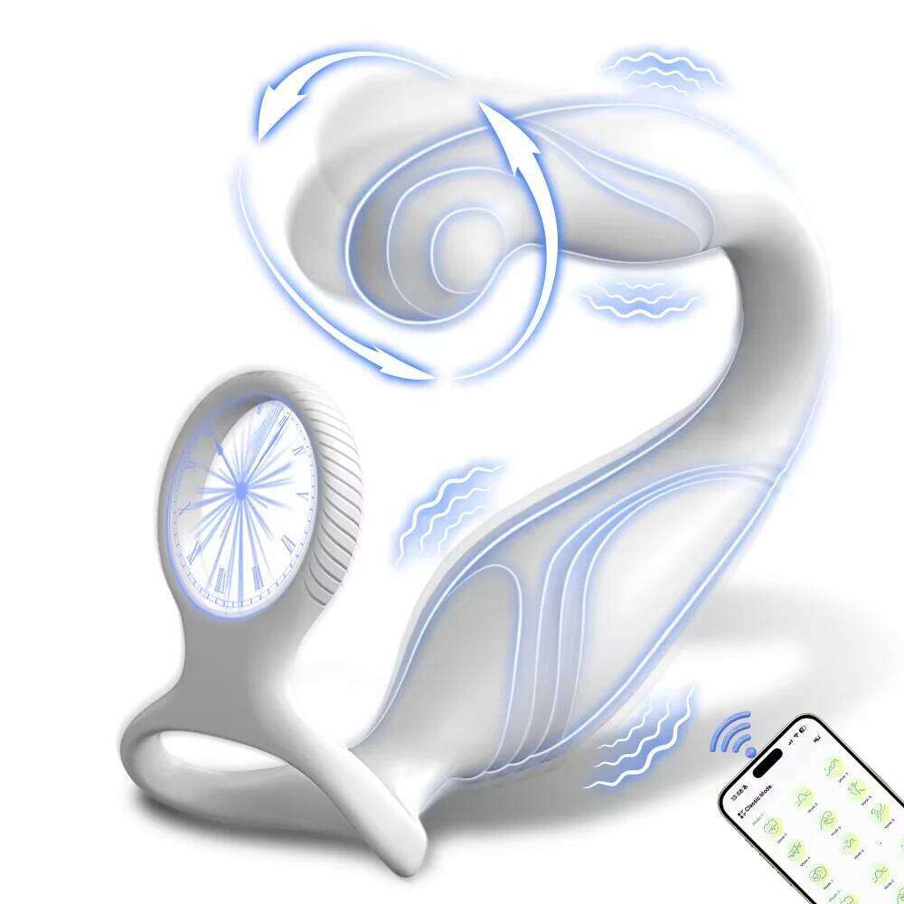 Male Sex Rotating Vibrator Prostate Massager Dual Penis Ring Cock Rings Butt Plug Vibrators Anal Toys for Men 18+ 26H0313