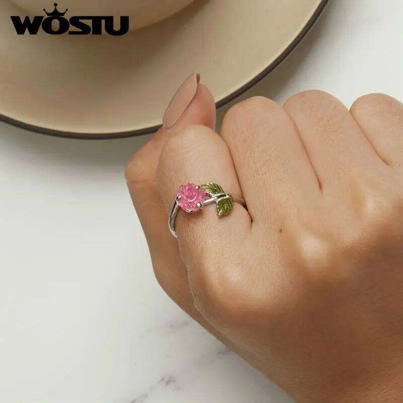 WOSTU Real 925 Sterling Silver Change Color Rose Flower Openging Rings For Women ly Wedding Party Jewelry Anniversary gift H260312