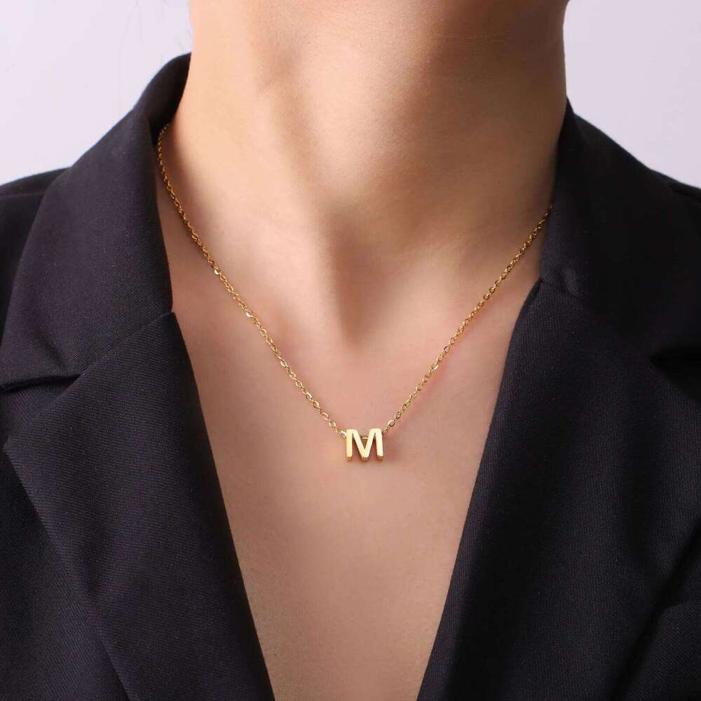 Unift Family Initial Name Necklaces Letter Alphabet M Pendant Stainless Steel Women Neck Chain Choker Trendy Minimalist Jewelry H260312