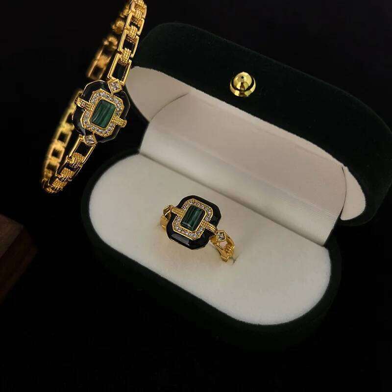 New Jewelry Fashion Original Design Malachite Black Agate for Women French Open Adjustable Ring Anniversary Gift H260312