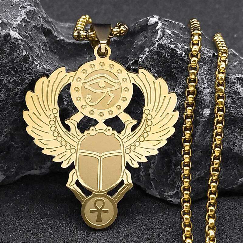 Egyptian Scarab Eye of Ra Horus Symbol Necklaces Stainless Steel Gold Color Ankh Key Of Life Necklace Jewelry collares N2336S01 H260312