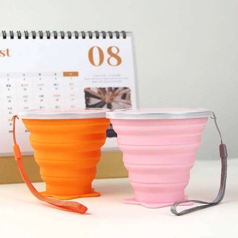 6 Packs Collapsible Travel Folding Water Mugs with Lids - Reusable Food Grade Silicone Cups Z260313