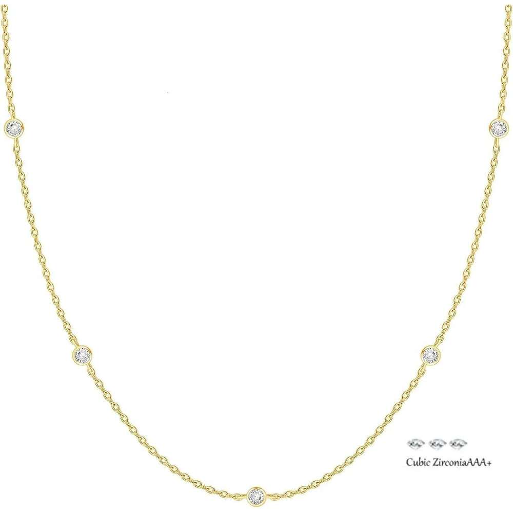 K Gold Station Silver Plated Necklace For Simulated Diamond Necklaces Gift for Women CZ Chain H260312
