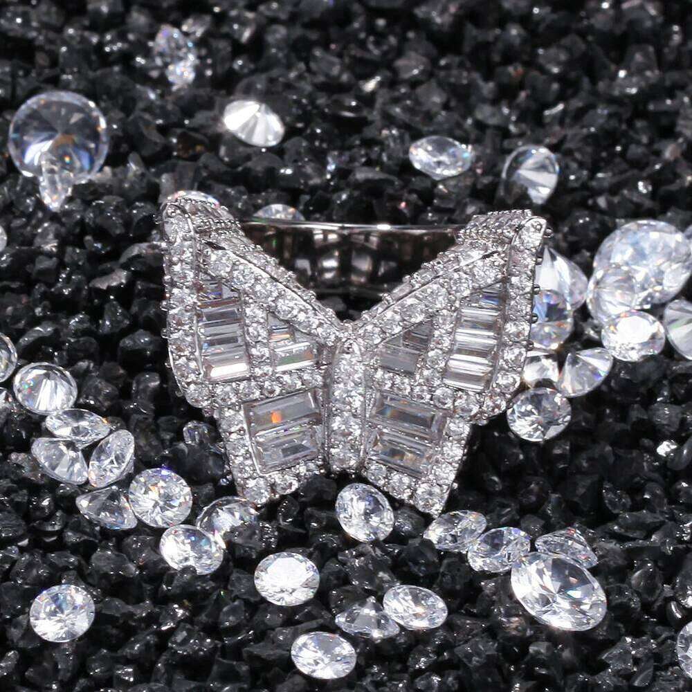 THE BLING KING Men Hiphop Baguettecz Cluster Square Cut Large Butterfly Shape Cubic Zirconia Gold Color Party Ring Jewelry H260312