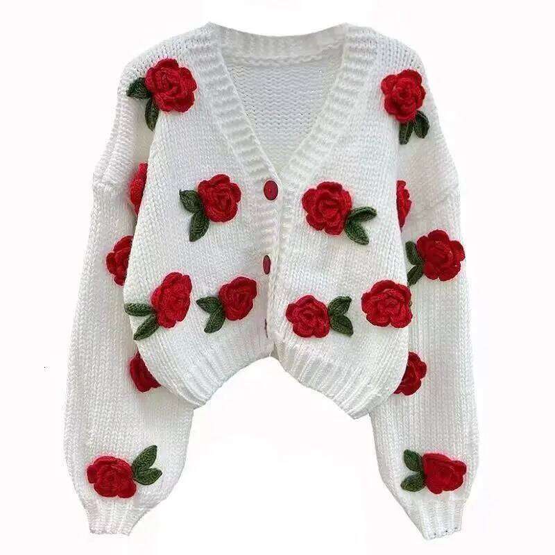 Womens Fall Oversized Chunky 3d Flower Open Front Knit Sweet Trendy Cardigan Sweaters for Women Z260313