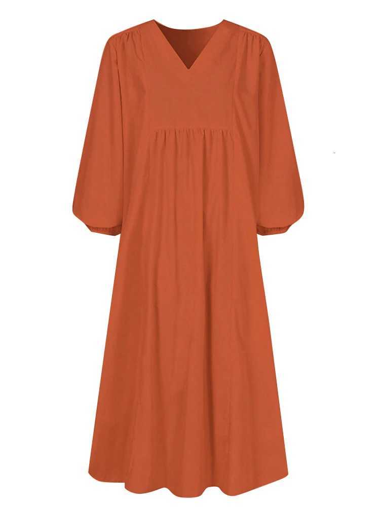 Spring/Summer New Arrivals Womens Cotton-Linen Blend Loose Bell-Sleeve Dress Casual Elegance for Everyday WearT260314