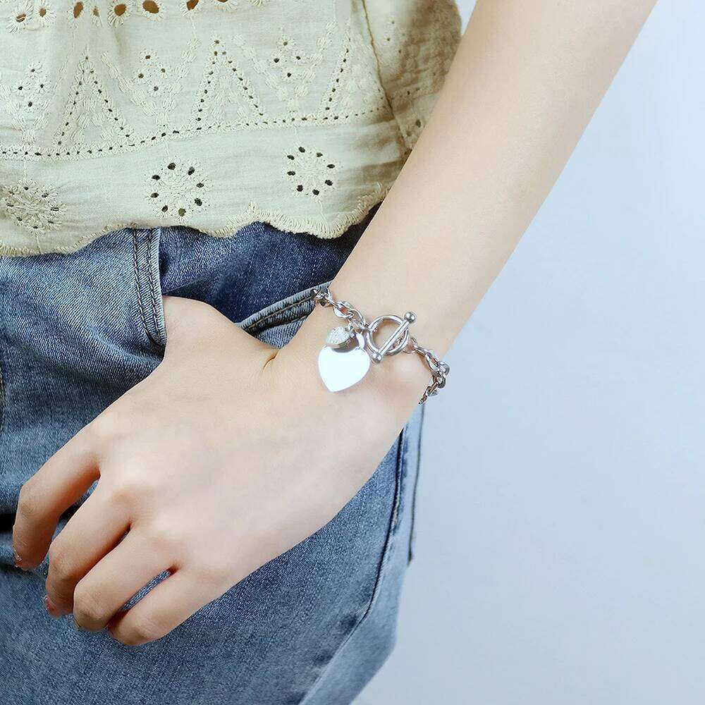 Fashion Love Heart Charm Bracelets For Women Gold Silver Color Stainless Steel Chain Bileklik Bracelet&Bangle Jewelry Z260313