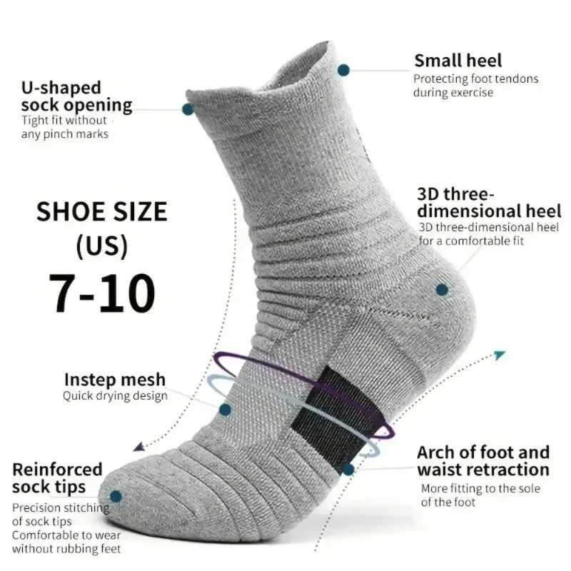 3 Pairs Mens Performance Athletic Crew Socks Comfort Fit Cushion Breathable Socks for Outdoor Running Hiking Sports D260313