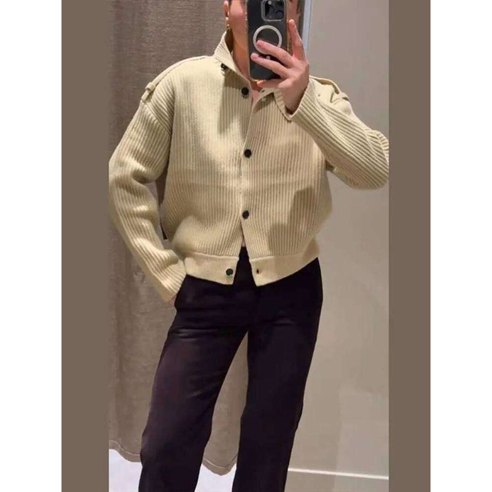 Women's High Neck Coat Knit Cardigan Outwear Solid Color Buttoned Jackets Long Sleeve Loose Casual Street Autumn Winter Clothes Z260314