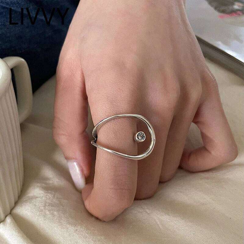LIVVY Silver Color New Fashion Creative Hollow Geometric Open Rings for Women Couples Handmade Birthday Party Jewelry Gifts H260312