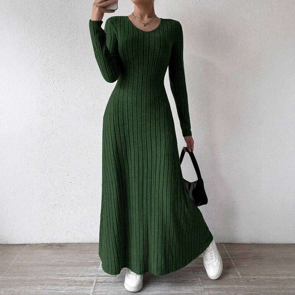 Knitted Maxi Women Elegant Party Autumn Winter O Neck Sleeves Sexy Slim Long Dresses Casual Holiday Street Dress Robe Z260314