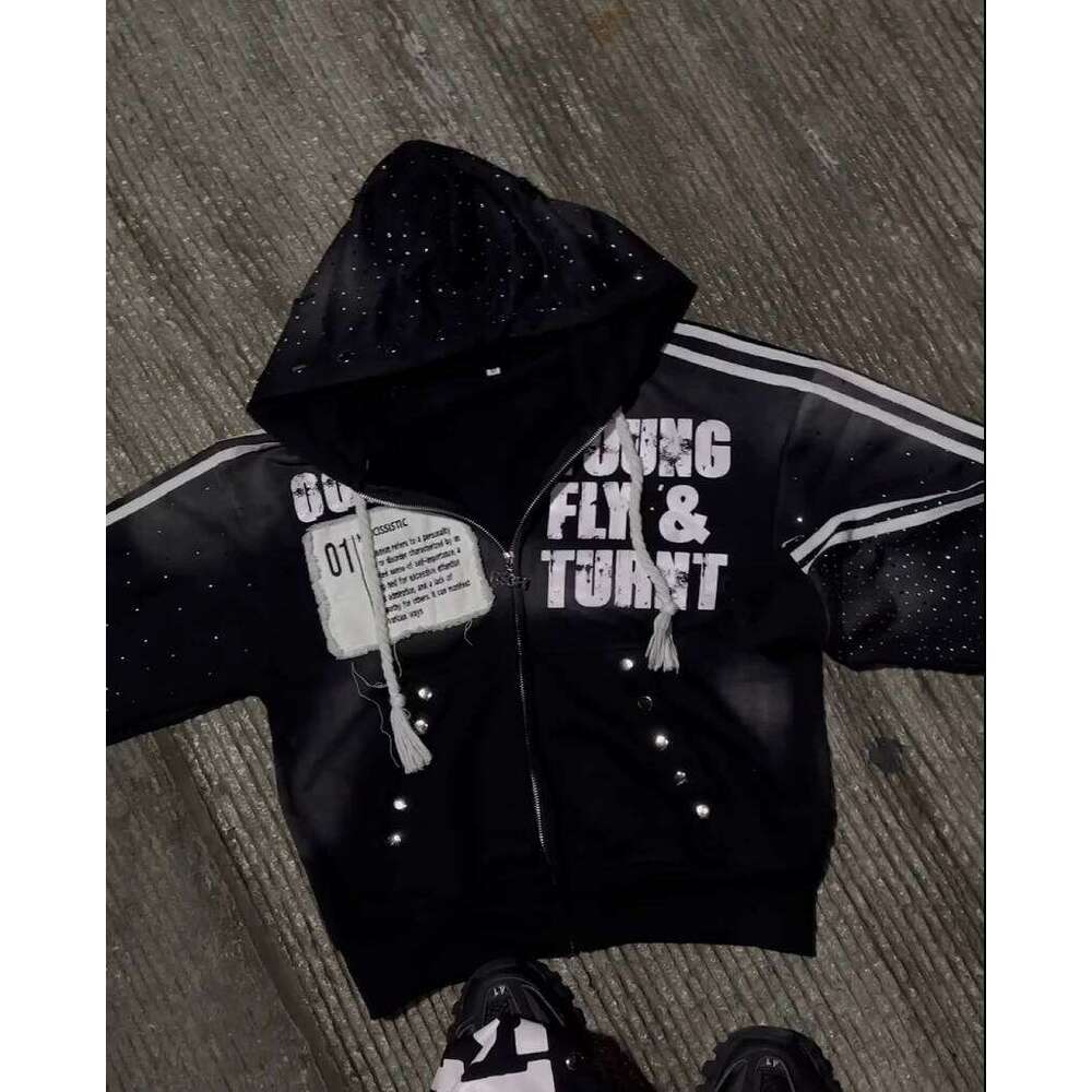 America Retro Hiphop Klein Stone Stripe Patchwork Hoodies Y2k Punk Rock Rivet Splicing Zipper Hoodie Men Women Street Sweatshirt Z260315