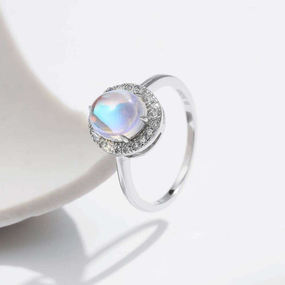 MODIAN 925 Sterling Silver Delicate Luxurt Oval Moonstone Party Finger Ring Shiny Rainbow Color Fine Jewlry For Women Gift H260312