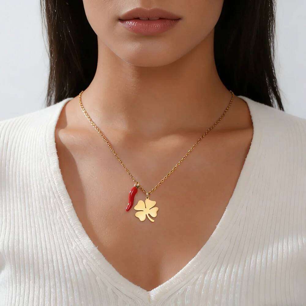 Red Italian Horn Cr Necklace Stainless Steel Gold Color Necklaces Good Luck Protection Jewelry Gift for Women H260312