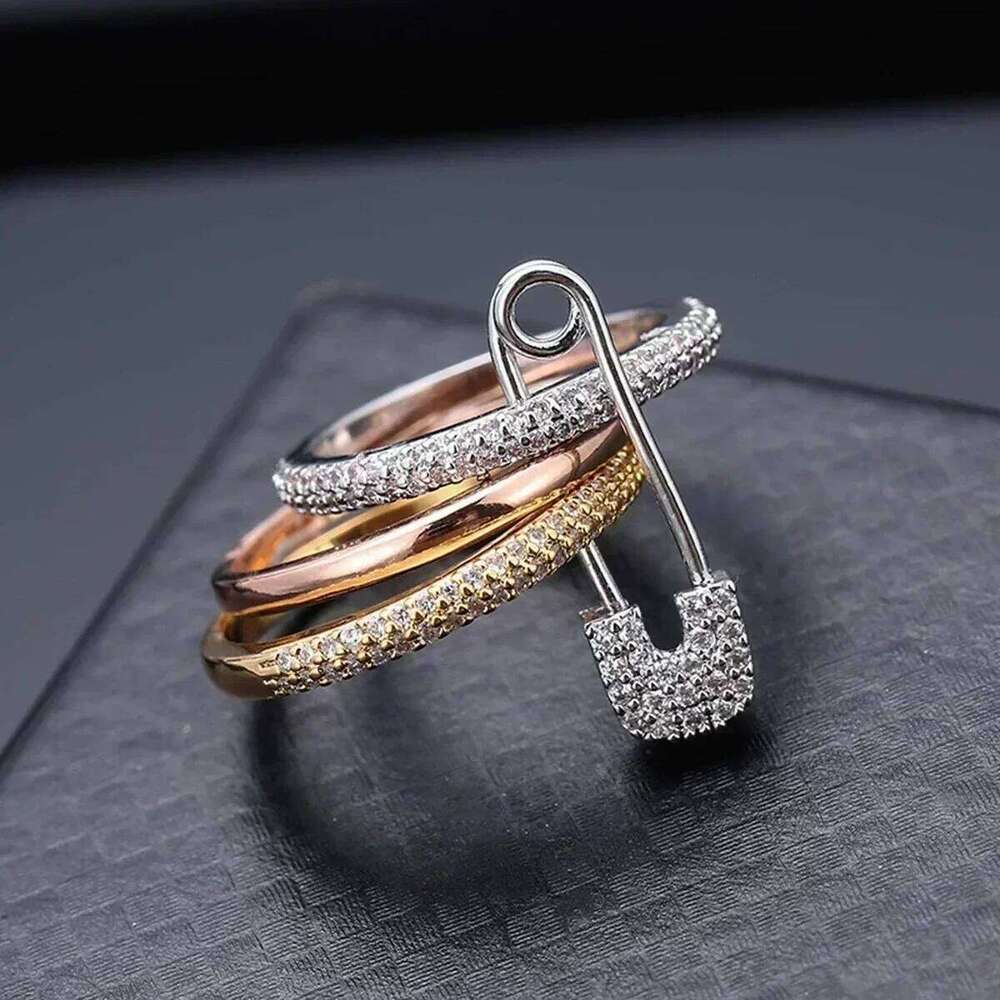 Needle Triple Layer Zircon Series Hip Hop Style Copper New Year Party Jewelry Ring Gift H260312