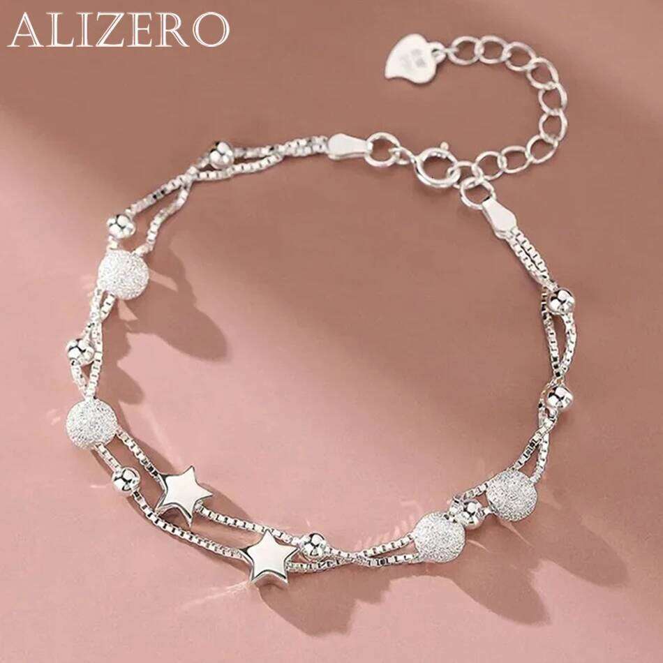 925 Sterling Silver Double-Layer Star Charm Bracelet Elegant Sexy Shiny Bead Embellishment for Valentine's Day & All Seasons Z260313