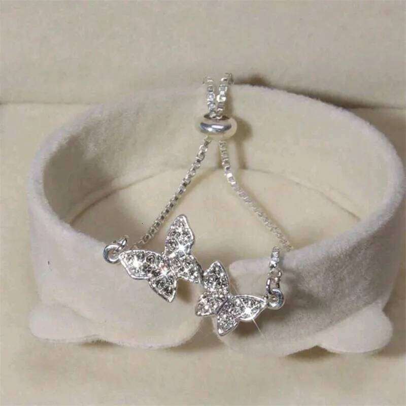 Korean New Luxury Silver Color Crystal Zircon Butterfly Women's Fashion Temperament Flower Adjustable Bracelet Jewelry Z260313