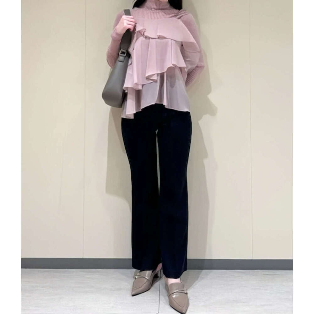 2026 Spring/Summer Designer Women's Sweet Ruffle Tank Top and High Neck Knitted Shirt Two Piece Set