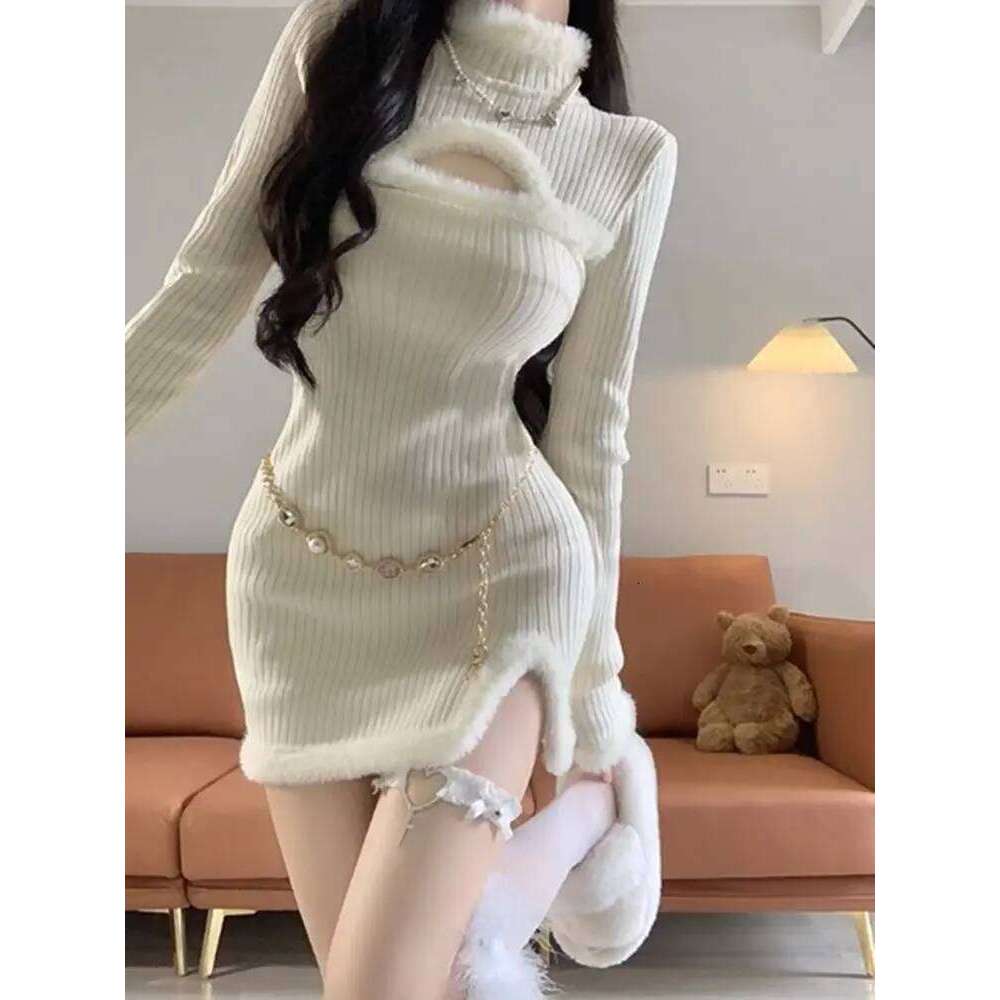 Christmas Clothing Knitted Dress for Women Sexy in Autumn and Winter Bottom Sweater Waist Wrapped Hip Skirt Z260313