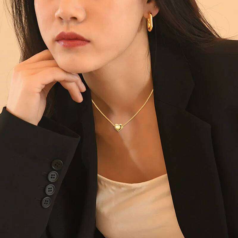 Cute Small Tiny Heart Pendants Female Gold Silver Color Stainless Steel Neck Choker Necklace Chains For Women Jewelry Gift H260312