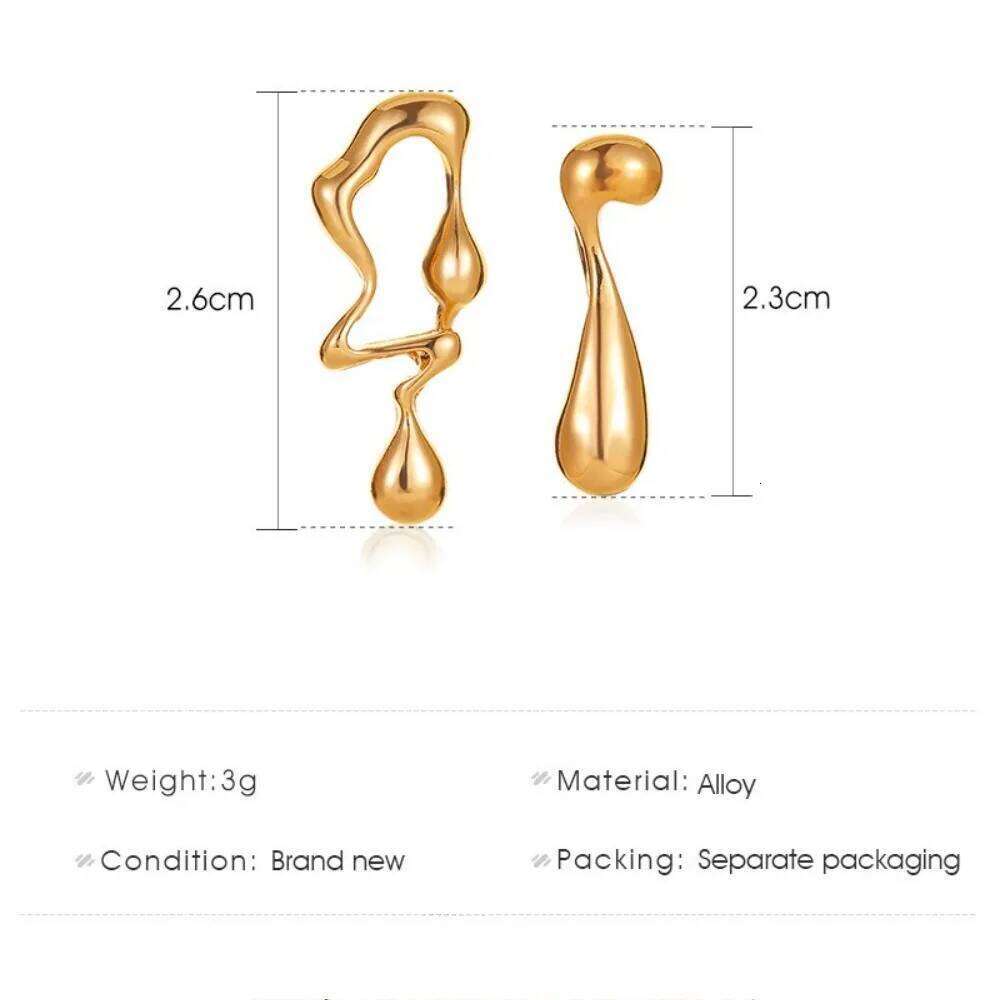 Creative Metal Irregular Water Drops Earrings Necklace For Women Minimalist Design Geometric Curved Stud New Year Jewelry Gift H260312