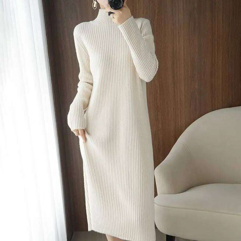 Casual Aesthetic Maxi Sweater Dress for Women Winter Loose Woman Robe Long Vintage Dresses Knitted Bodycon Korean Fashion White Z260313