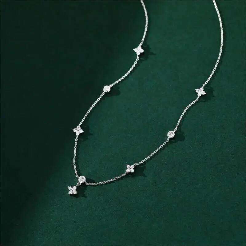 Light Inlaid Zircon Flower Chain Necklace for Women Stylish Style Princess Party Jewelry Girls Birthday Gifts H260312