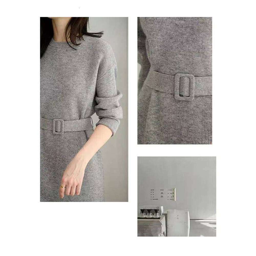 Autumn Winter Knitted 2023 O-Neck Long Sleeve Party Midi Dress for Women Elegant Pink Gray A-line Sweater Dresses Ladies Z260314