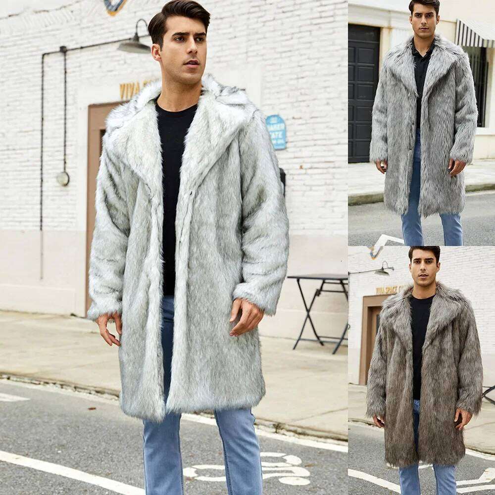 Men's Loose Plus Size Casual Trendy Turn-down Collar Long Sleeve Faux Fur Coats Autumn Winter American New Fashion Male Clothes Z260313