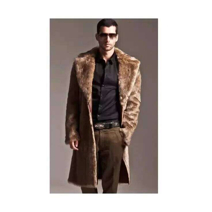 Autumn Winter Men's Medium and Long Warm Fashion Artificial Fur Trench Coat Z260313