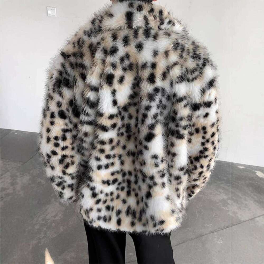 Men's Fashion Luruxy Leopard Faux Jacket High Street Elegant Fur Coat For Male 2025 Winter Thick Warm Outerwear Overcoat Z260313