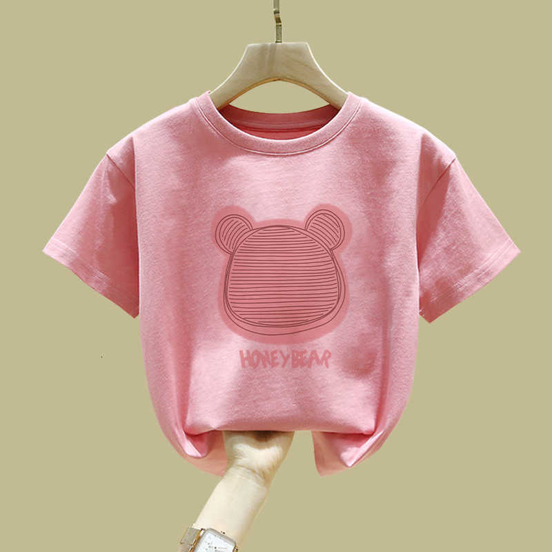T-shirts Big Girl Short Sleeve Cotton T-Shirt Summer New Fashionable Pink Top for Girls