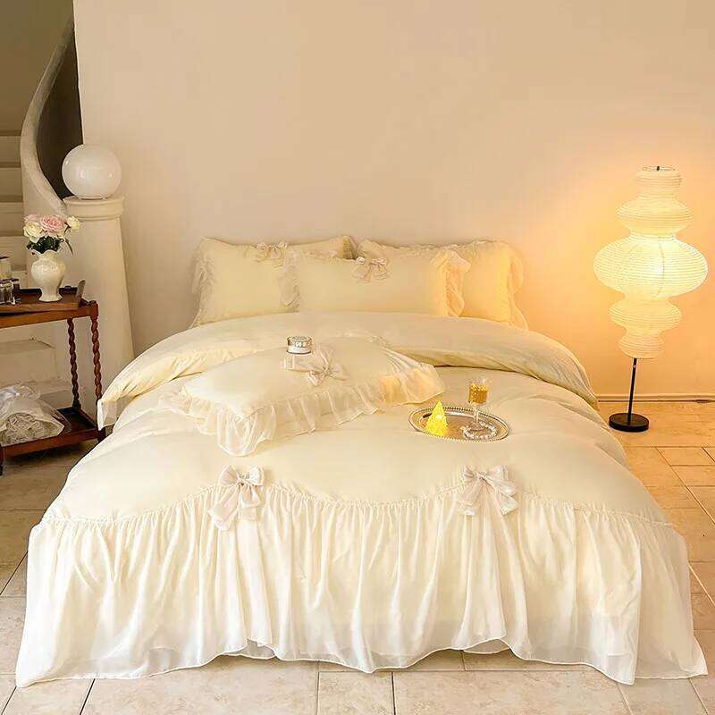 Chic Ruffle Lace Edge Sweet Princess Style Nature Soft Skin Friendly 4pcs Bedding set Bed Sheet Pillowcases Twin Queen King H260312 - view 3