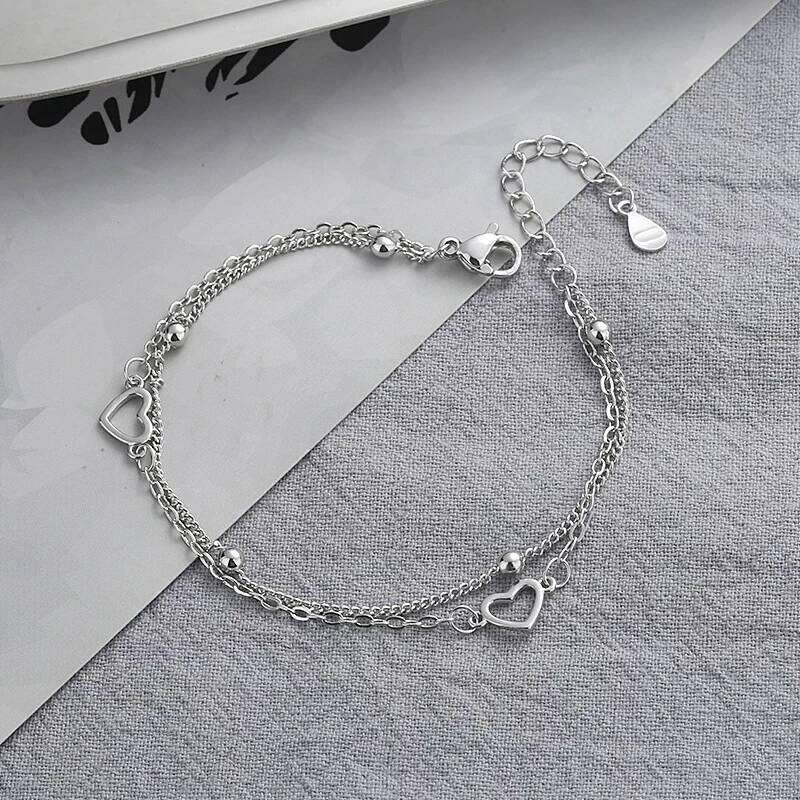 VENTFILLE 925 Sterling Silver Double Love Heart Hollow Round Beads Bracelet Female Fashion Romantic Jewelry Classic Adjustable Z260313