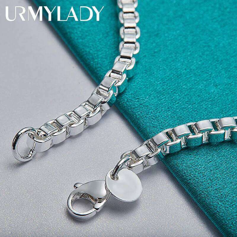 URMYLADY 925 Sterling Silver 4mm Box Chain Bracelet For Women Men Wedding Engagement Party Fashion Charm High Quality Jewelry Z260313