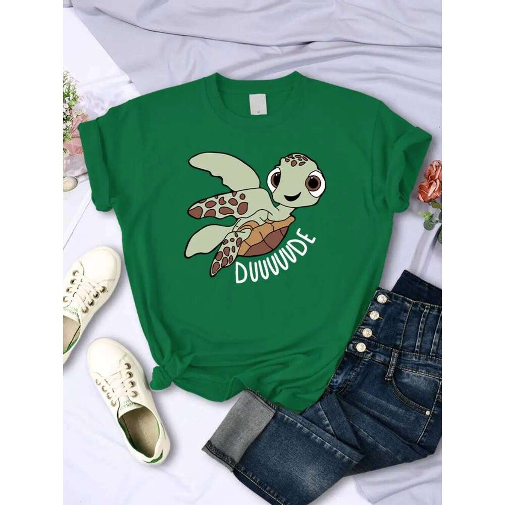 Simple Women T-Shirts Cute Cartoon Turtle Letter Prints Tops O-Neck Comfortable Soft Tee Shirts Summer Casual Female Clothes Z260314