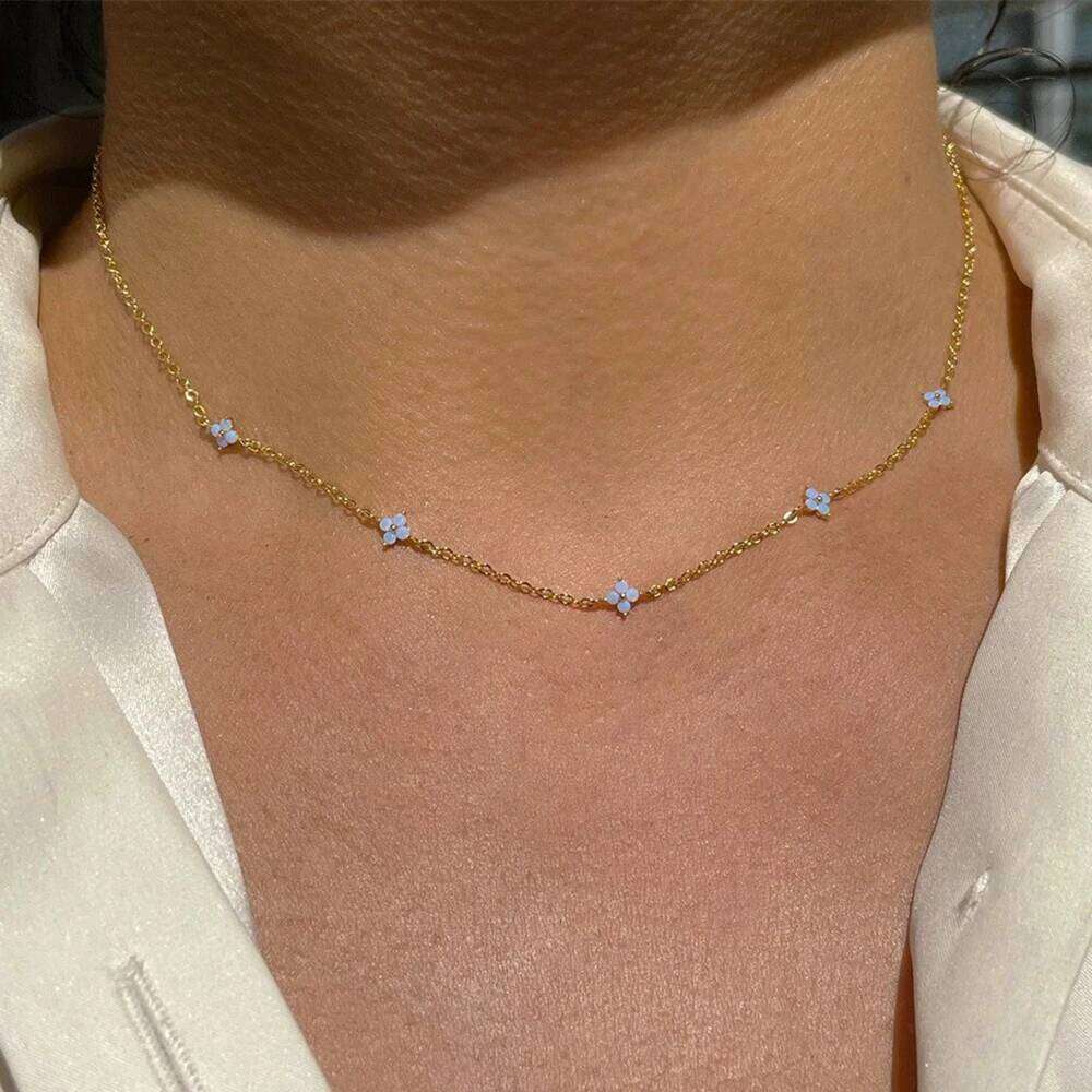 New Stainless Steel Zircon Necklaces for Women 18K Gold Plated Grass Collar Chain Necklace Jewelry Gift H260312