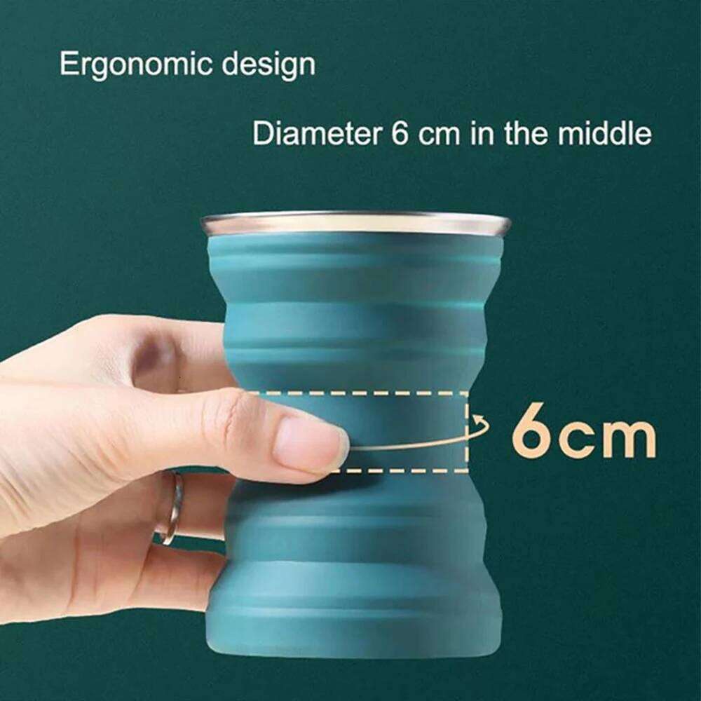 1PC Portable Silicone Cup Foldable Camping Hiking Folding Travel Mug Heat Resistant Collapsible Water Cups with Lid Lanyard Z260314