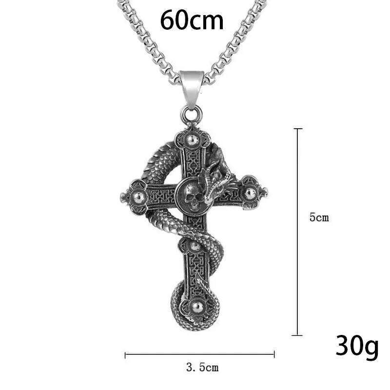 men's Necklace Entangled Dragon Cross Pendant hip-hop Punk Style Silver Color Stainless Steel Box Chain Vintage Jewelry Gifts H260312