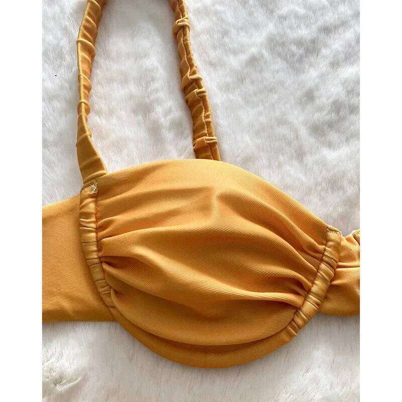 Trendy Pleated Micro Swimsuit Women Sexy Suspender G-string Split Bikini Set Summer 2025 New Spice Girl Beachwear 2 Piece Y260303