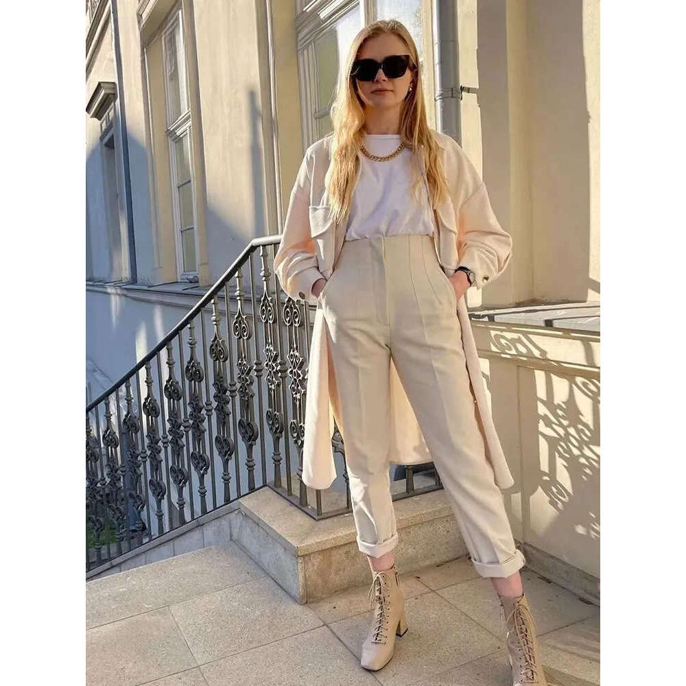 TRAFZA Elegant Solid Pencil High Waist For Women Casual Streetwear Woman Trousers Office Wear Chic Pants Z260312