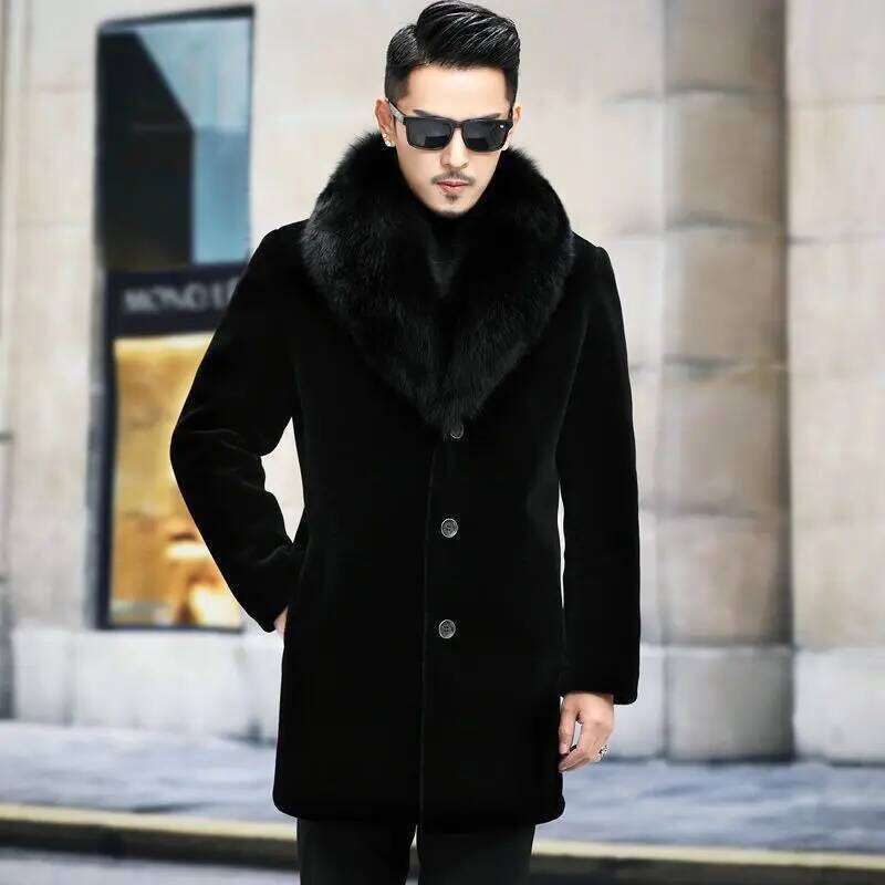 New with wide collar, whole winter thickened, long imitation men's coat, high-end mink fur coat M-6XL Z260313