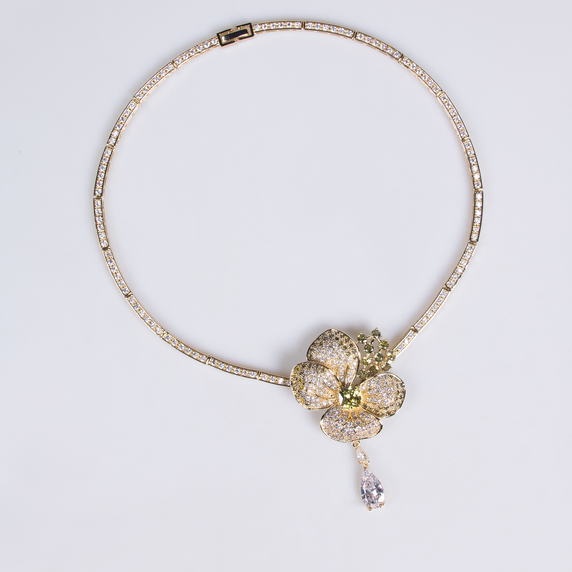 European American Cross-Border Flower Zircon Necklace And Fashionable Women's Accessories Earring Set High-End Niche Luxury Bridal Dress Accessor