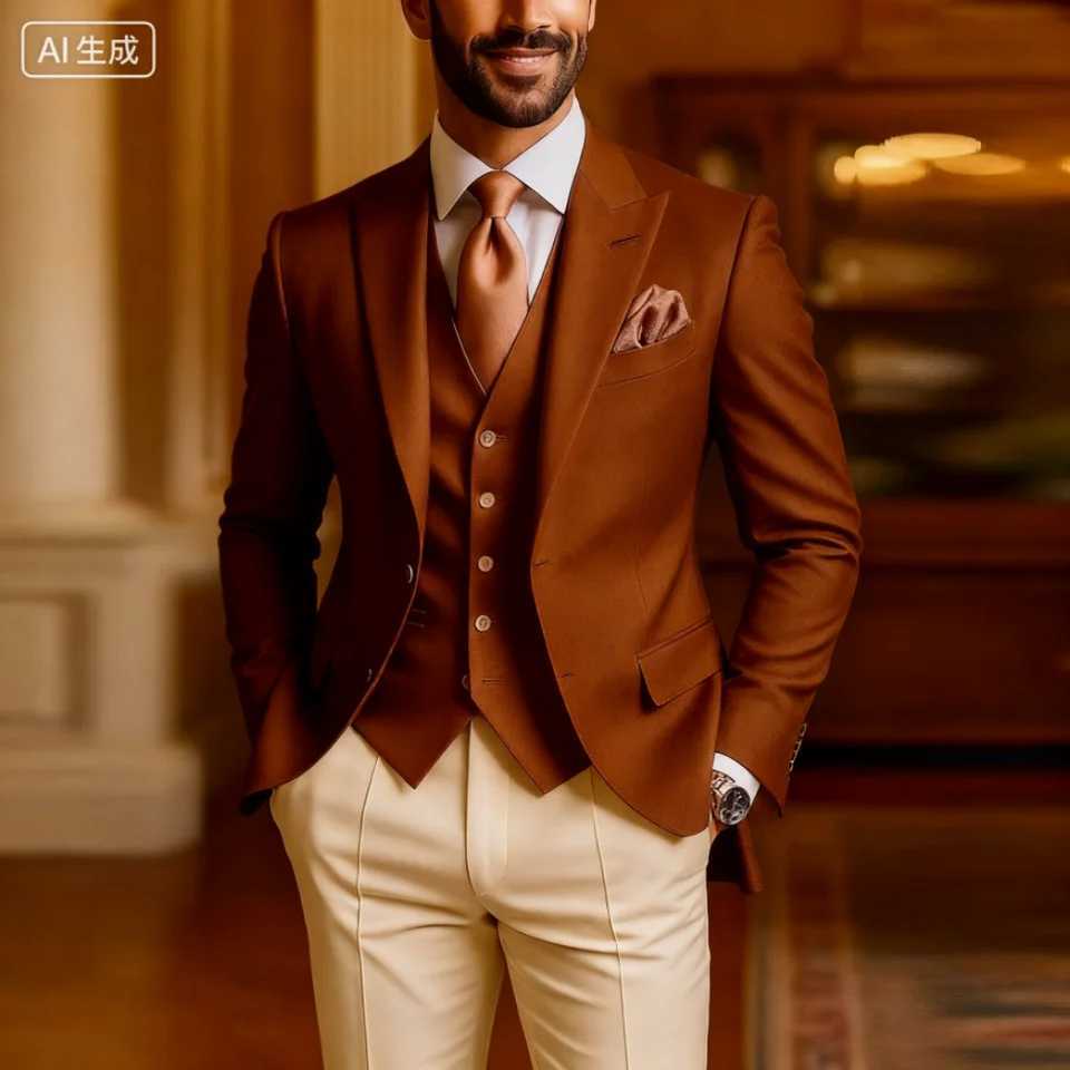 Mens Slim Fit Double Breasted Suit Vest and Pants Set for Wedding Groom Tuxedo Elegant Rose Red Business Party 3 Pcs a09 M260313