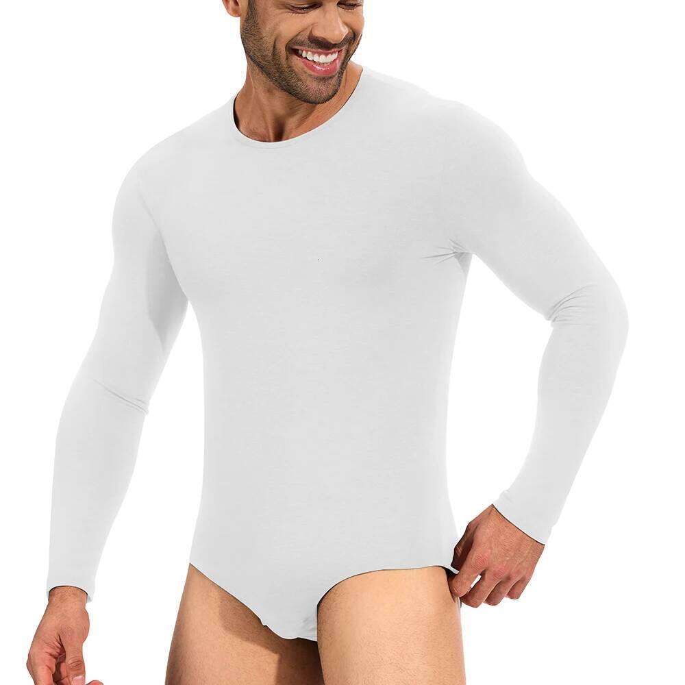 Men's Long Sleeve Shaping Bodysuit Briefs Full Body Control Underwear Fashion Round Neck Home Clothes Pajamas Waist 26Y0313