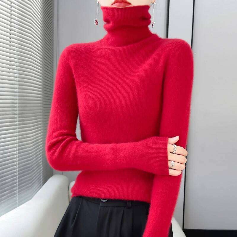 100% Merino Wool Long-sleeved Turtleneck Pullover Autumn Winter Slim Basic Women's Clothes Cashmere Sweater Z260313