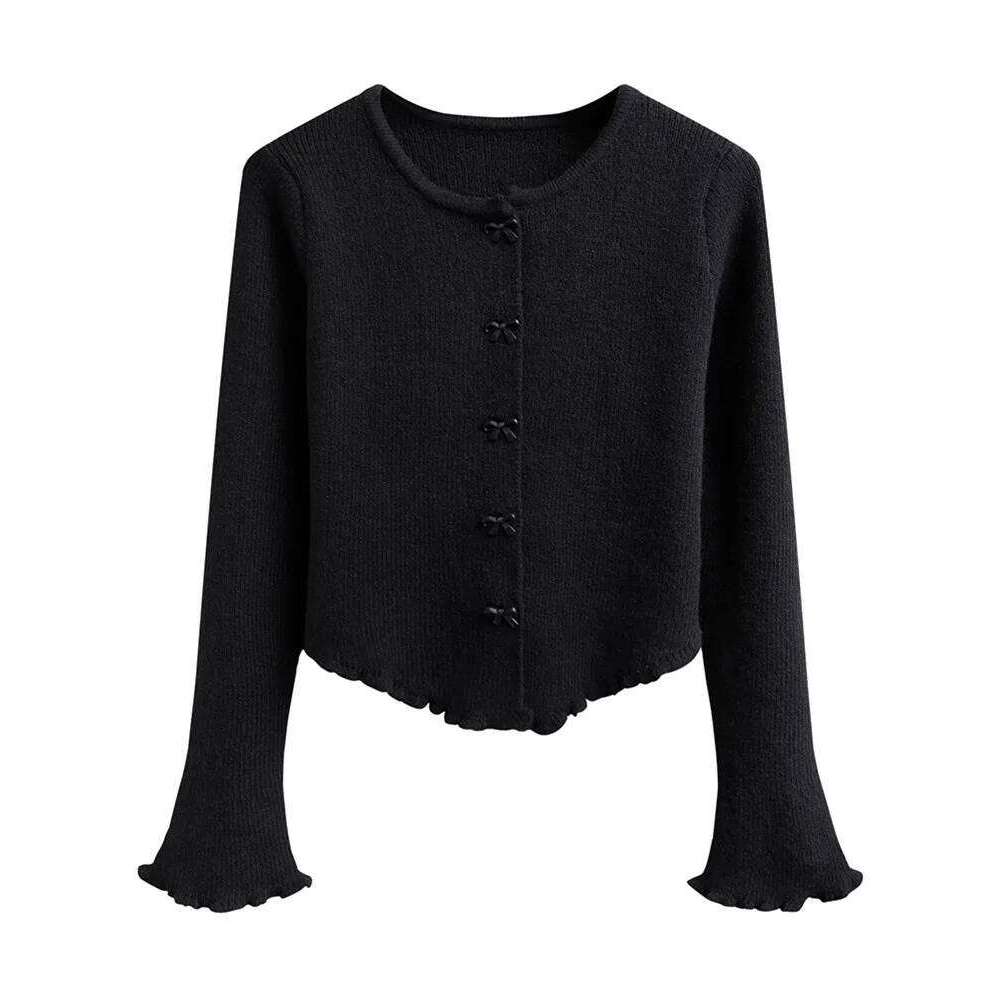 Autumn Winter Knitted Single-breasted Sweaters Women's Ruched Long Sleeve Cropped Cardigan V Neck Button Down Knit Tops Z260314